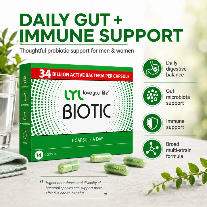 LYL BIOTIC N14 DRcaps® Probiotic &amp; Prebiotic Complex – 34B CFU, 9 Strains,14 Capsules