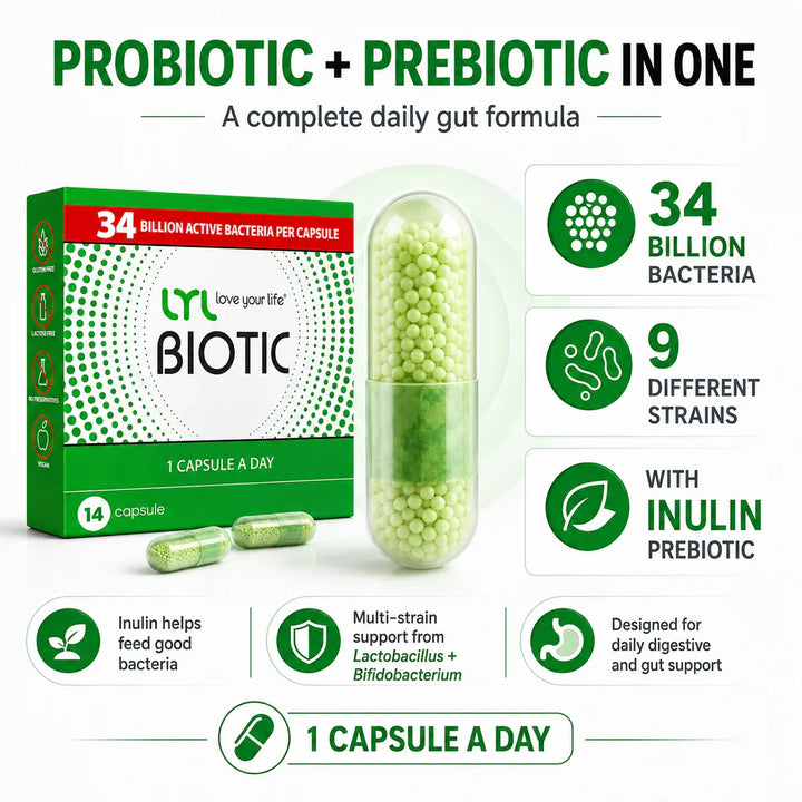 LYL BIOTIC N14 DRcaps® Probiotic &amp; Prebiotic Complex – 34B CFU, 9 Strains,14 Capsules