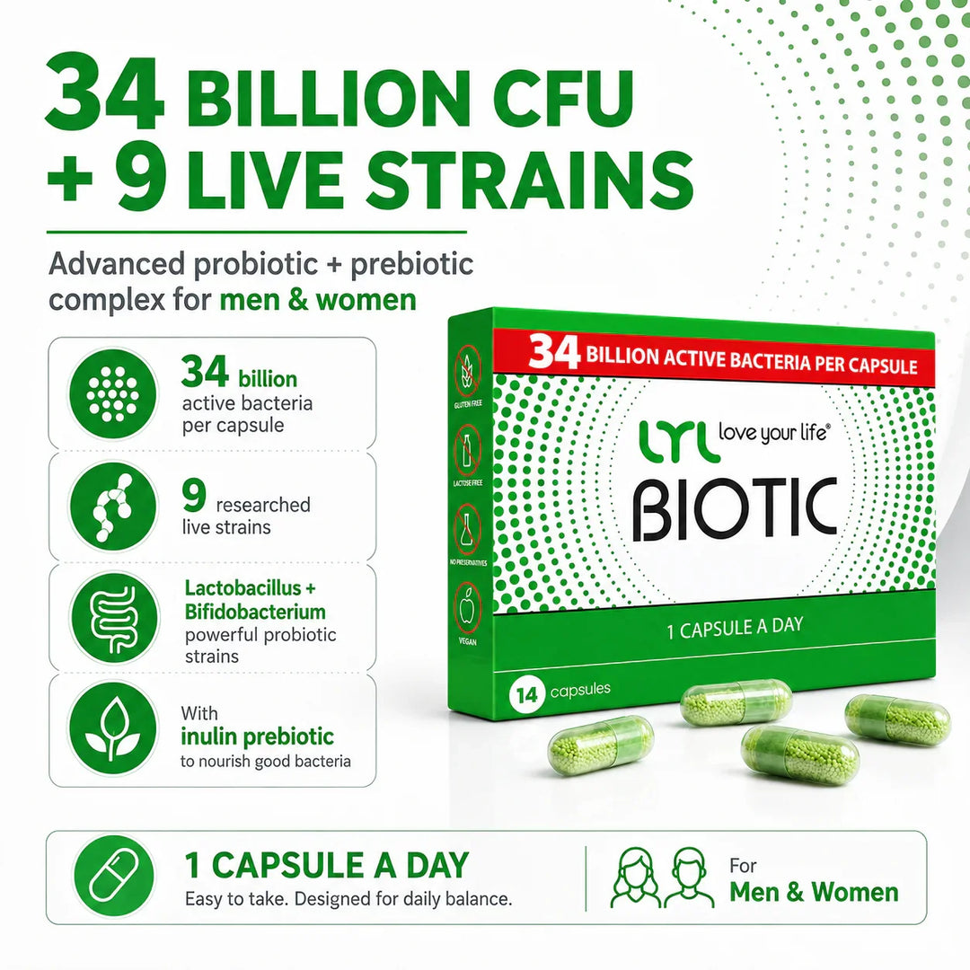 LYL BIOTIC N14 DRcaps® Probiotic &amp; Prebiotic Complex – 34B CFU, 9 Strains,14 Capsules