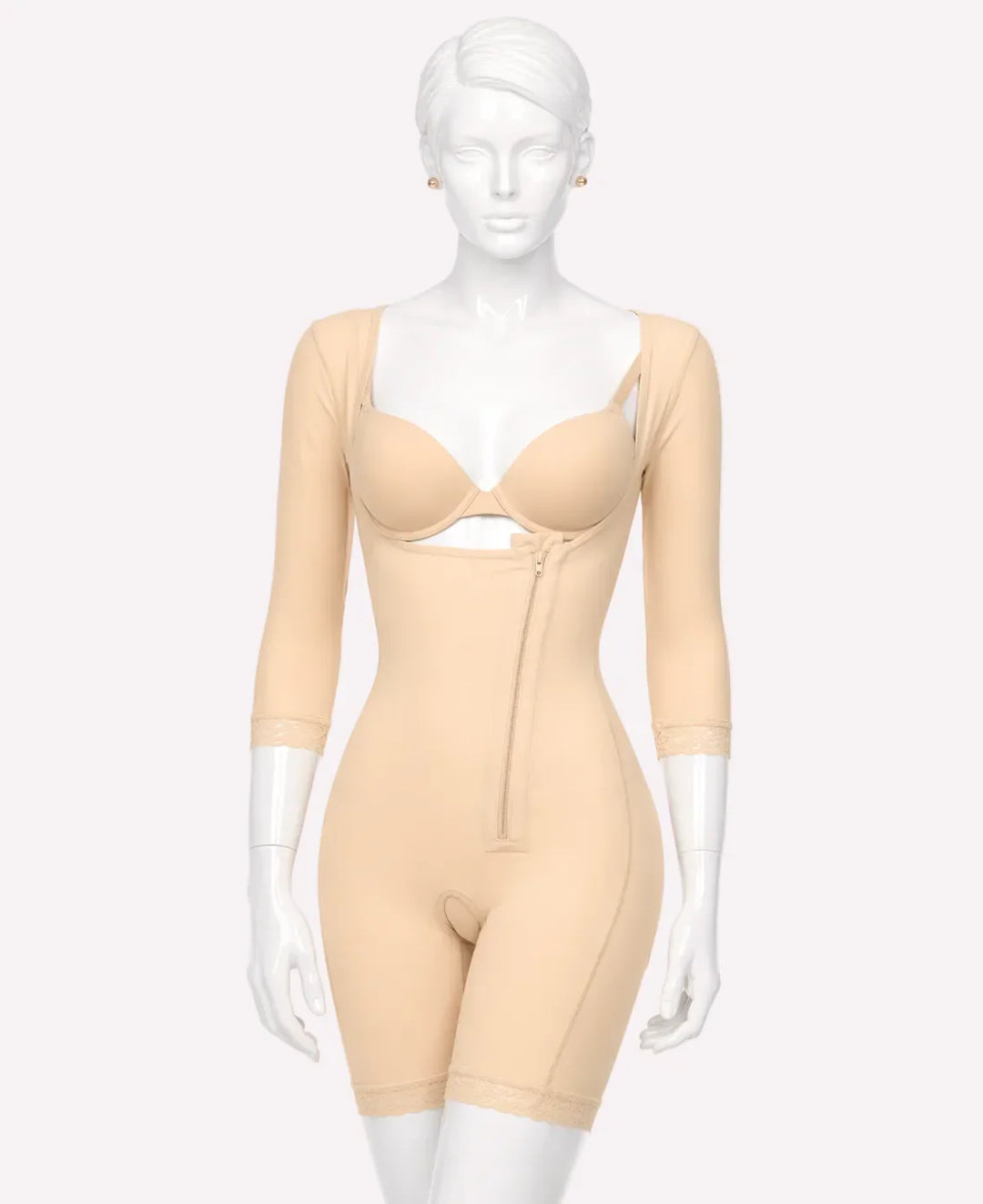 Beige shapewear on a mannequin against a white background
