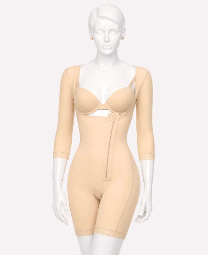 Beige shapewear on a mannequin against a white background
