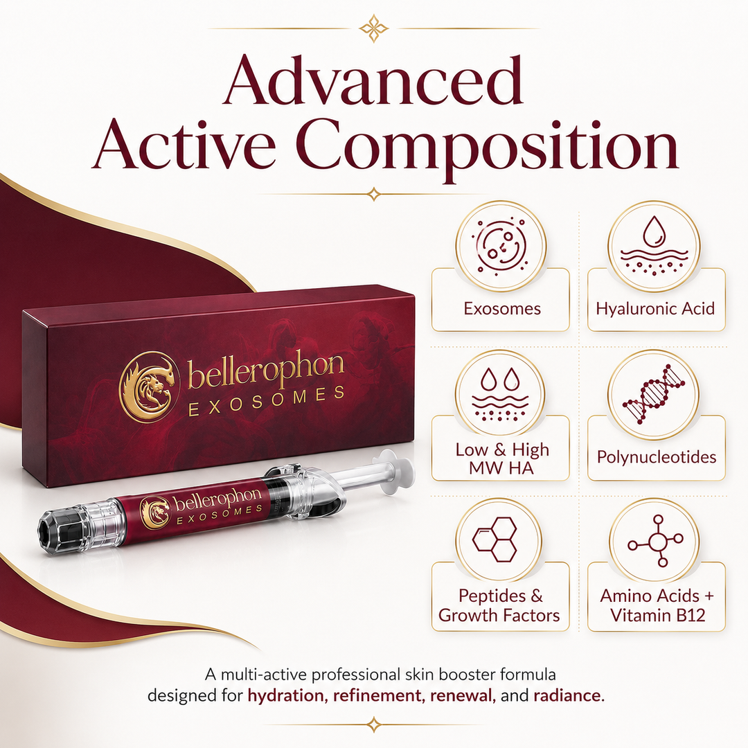 BELLEROPHON Exosomes Skin Booster 2ml Syringe with Hyaluronic Acid, Polynucleotides, Peptides, Growth Factors, Amino Acids &amp; Vitamin B12