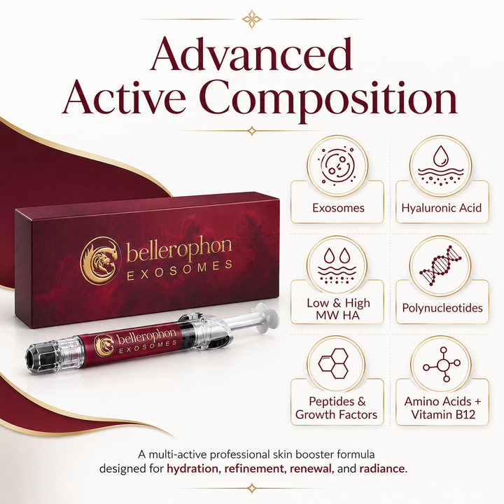 BELLEROPHON Exosomes Skin Booster 2ml Syringe with Hyaluronic Acid, Polynucleotides, Peptides, Growth Factors, Amino Acids &amp; Vitamin B12