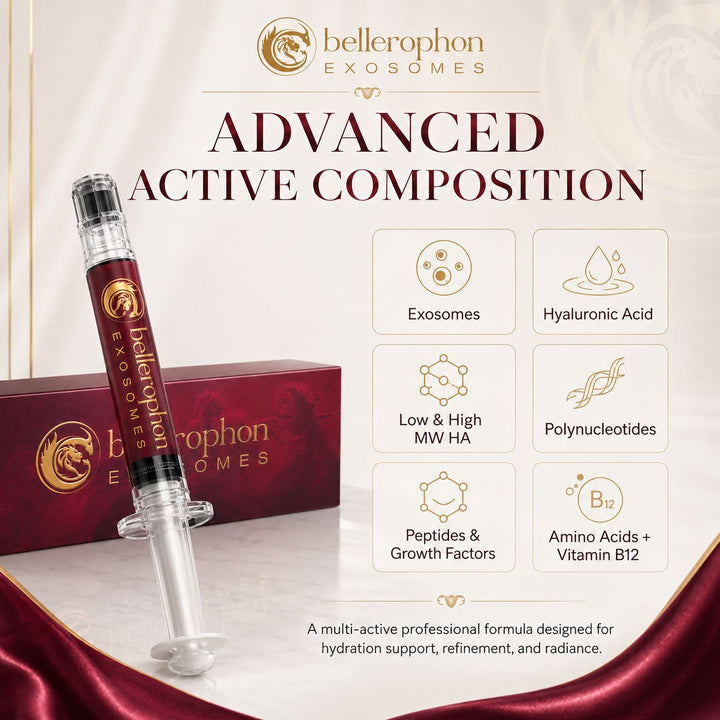 BELLEROPHON Exosomes Skin Booster 2ml Syringe with Hyaluronic Acid, Polynucleotides, Peptides, Growth Factors, Amino Acids &amp; Vitamin B12