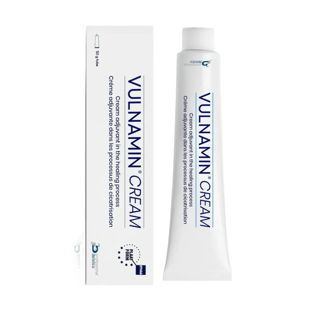 Vulnamin cream tube and packaging on a white background