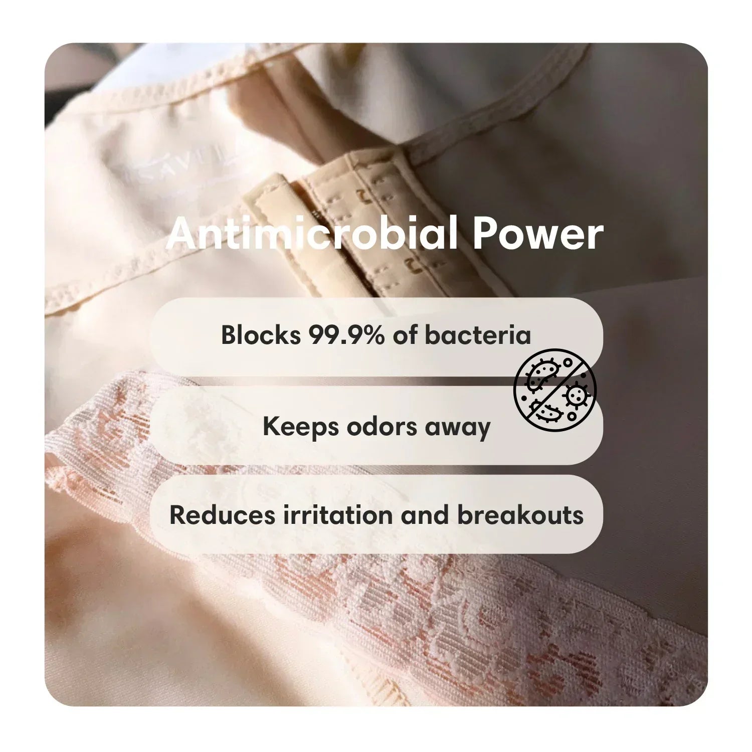Medical compression garment with antimicrobial power, lace trim, and hook closure